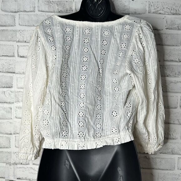 NWT Jolt Ivory Lantern Sleeve Blouse Crop Top Shirt Size Large - Picture 5 of 6